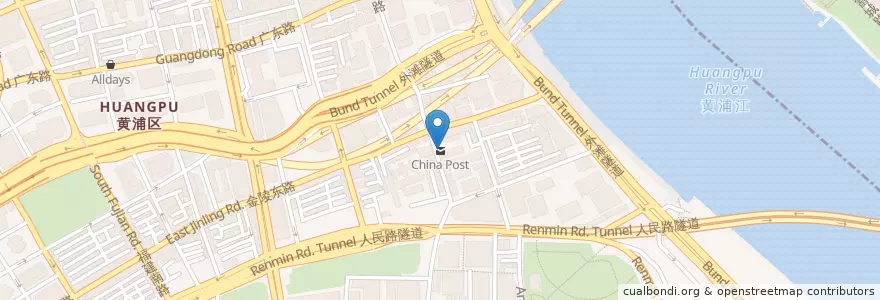 Mapa de ubicacion de China Post en چین, شانگهای, منطقه هوانگ‌پو، شانگهای.