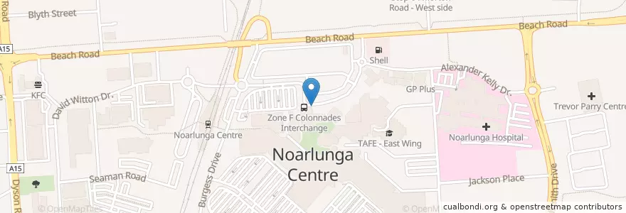 Mapa de ubicacion de Colonnades Centre Interchange en Australië, Zuid-Australië, Adelaide, City Of Onkaparinga.