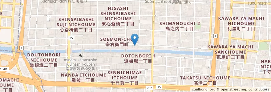 Mapa de ubicacion de いそふく en Japan, 大阪府, Osaka, 中央区.