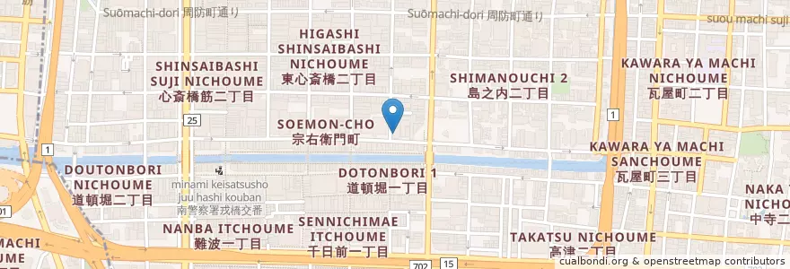 Mapa de ubicacion de まんぷく市場 en 日本, 大阪府, 大阪市, 中央区.