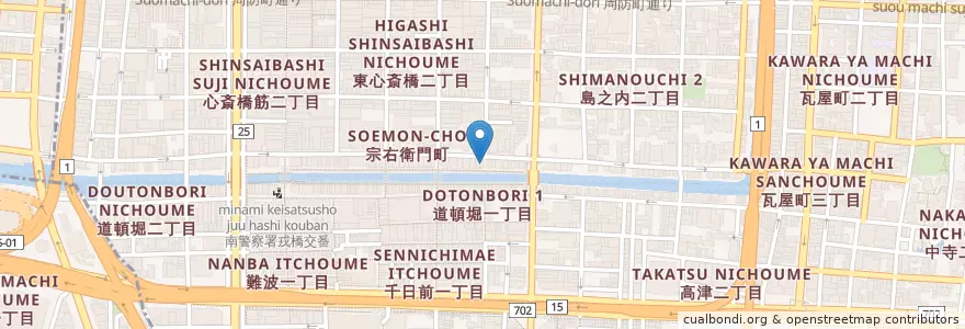 Mapa de ubicacion de 四川牛肉麺 en Japan, 大阪府, Osaka, 中央区.