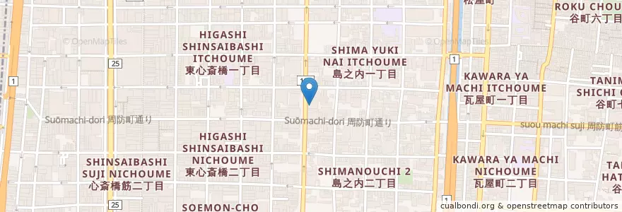 Mapa de ubicacion de 山内農場 en Japan, 大阪府, Osaka, 中央区.