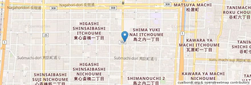 Mapa de ubicacion de すき家 en 日本, 大阪府, 大阪市, 中央区.