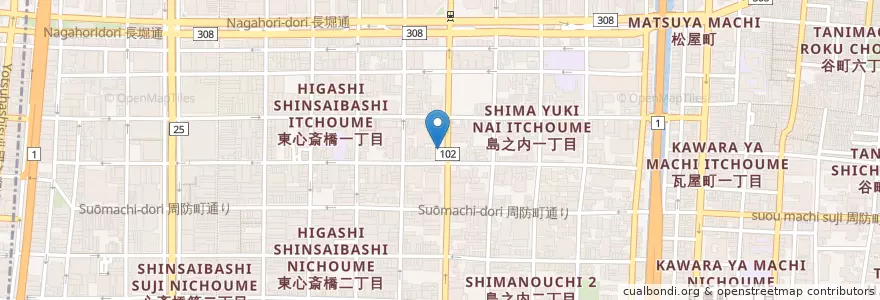 Mapa de ubicacion de 船場カリー en Japan, 大阪府, Osaka, 中央区.