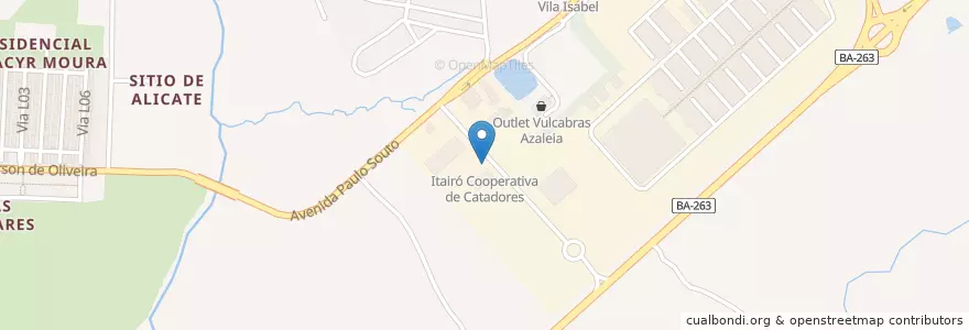 Mapa de ubicacion de Itairó Cooperativa de Catadores en برزیل, منطقه شمال شرقی برزیل, باهیا, Região Geográfica Intermediária De Vitória Da Conquista, Microrregião De Itapetinga, Itapetinga.