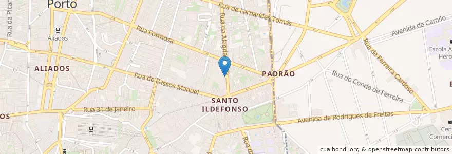 Mapa de ubicacion de Galerias Invictos en البرتغال, المنطقة الشمالية (البرتغال), بورتو, Área Metropolitana Do Porto, بورتو, Cedofeita, Santo Ildefonso, Sé, Miragaia, São Nicolau E Vitória, Bonfim.