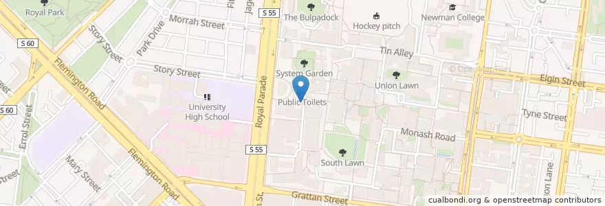 Mapa de ubicacion de Zoology building Covered bike racks en أستراليا, ولاية فيكتوريا, City Of Melbourne.