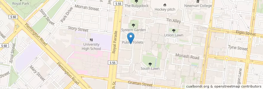 Mapa de ubicacion de Zoology building southern bike rack en Australie, Victoria, City Of Melbourne.