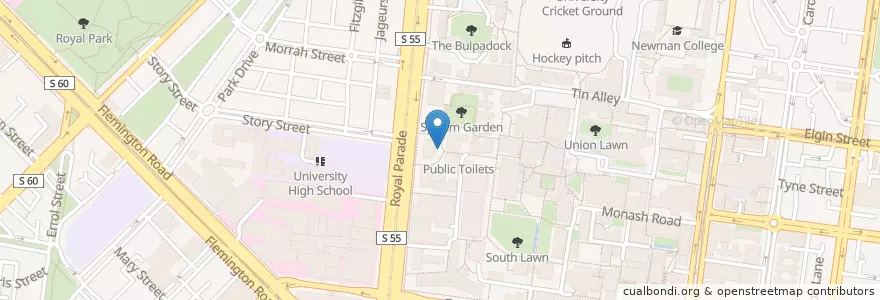 Mapa de ubicacion de Granger Museum northern bike racks en Australia, Victoria, City Of Melbourne.