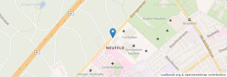 Mapa de ubicacion de Briefeinwurf Bern, Gymnasium Neufeld en Suíça, Berna, Verwaltungsregion Bern-Mittelland, Verwaltungskreis Bern-Mittelland, Bern.