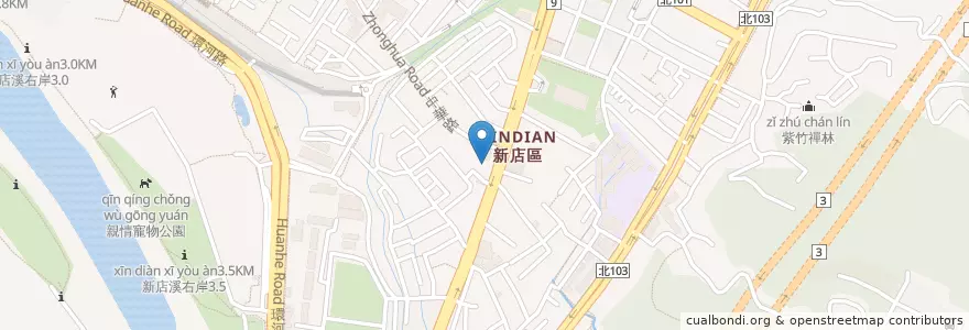 Mapa de ubicacion de 康宜庭市公所藥局 en 台湾, 新北市, 新店区.