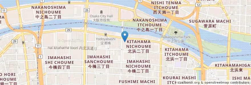 Mapa de ubicacion de 東洋証券 en Япония, Осака, 大阪市, 中央区, 北区.