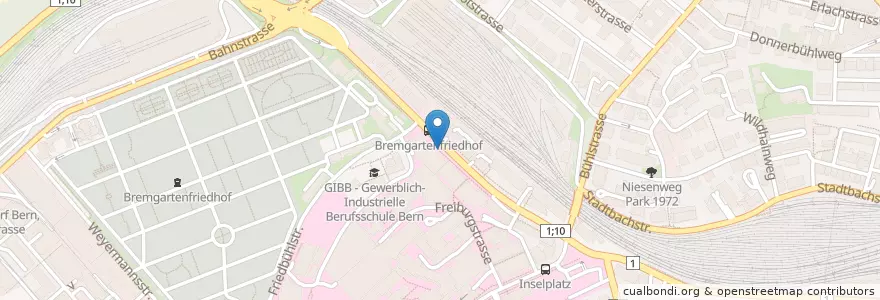 Mapa de ubicacion de Briefeinwurf Bern, Murtenstrasse en Suíça, Berna, Verwaltungsregion Bern-Mittelland, Verwaltungskreis Bern-Mittelland, Bern.