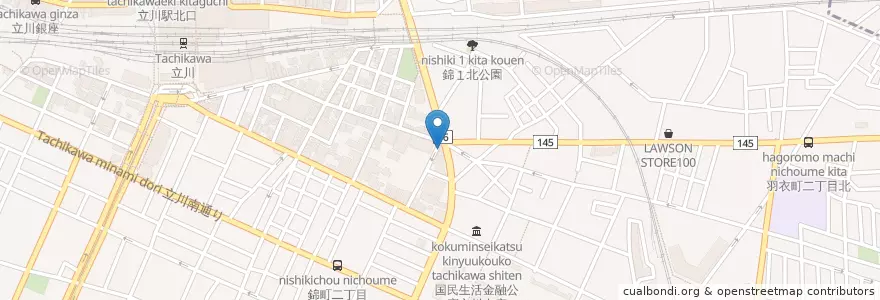 Mapa de ubicacion de ラーメン屋さん くるま en ژاپن, 東京都, 立川市.