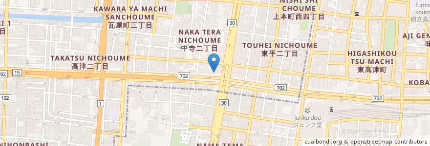 Mapa de ubicacion de らーめん亀王 en 日本, 大阪府, 大阪市, 中央区.