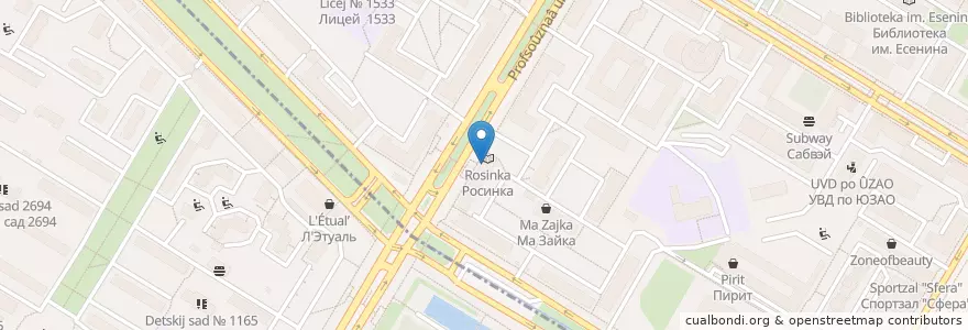 Mapa de ubicacion de Шоколадница en Rússia, Distrito Federal Central, Москва, Юго-Западный Административный Округ.