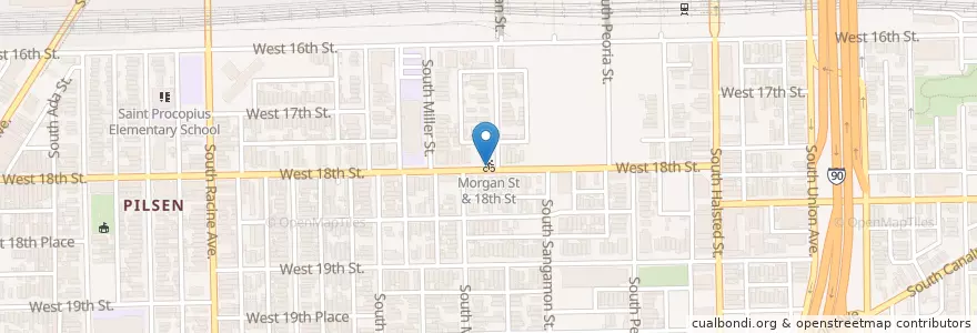 Mapa de ubicacion de Morgan St & 18th St en Estados Unidos Da América, Illinois, Chicago.