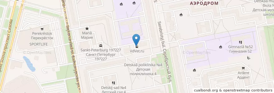 Mapa de ubicacion de VdVet.ru en Rusland, Северо-Западный Федеральный Округ, Oblast Leningrad, Sint-Petersburg, Приморский Район, Округ Комендантский Аэродром.