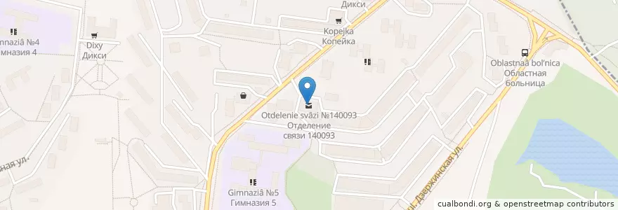 Mapa de ubicacion de Отделение связи №140093 en Rusia, Distrito Federal Central, Óblast De Moscú, Городской Округ Дзержинский.
