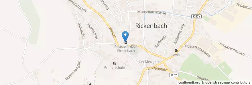 Mapa de ubicacion de Poststelle 6221 Rickenbach en Schweiz/Suisse/Svizzera/Svizra, Luzern, Rickenbach.
