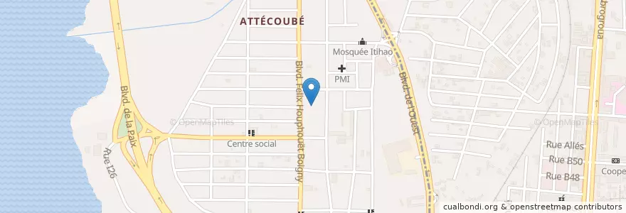 Mapa de ubicacion de Site central du marché d'attécoubé(en construction) en 코트디부아르, 아비장, Attécoubé.