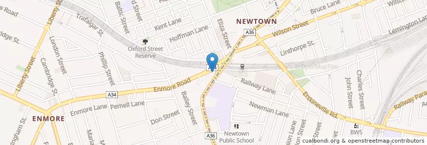 Mapa de ubicacion de Cafe Newtown en Australia, New South Wales, Inner West Council, Council Of The City Of Sydney, Sydney.