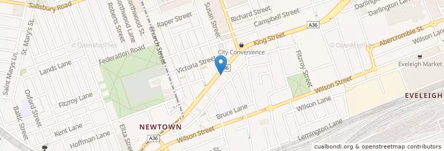Mapa de ubicacion de Newtown Hotel en Australia, Nuovo Galles Del Sud, Council Of The City Of Sydney, Sydney.