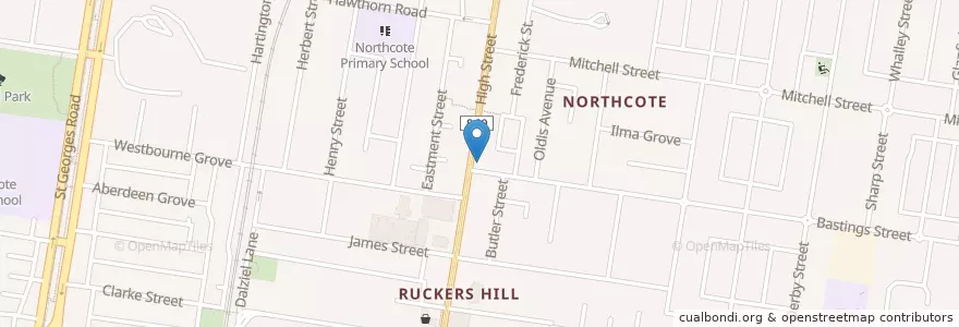 Mapa de ubicacion de Ruckers Hill Cafe en 澳大利亚, 维多利亚州, City Of Darebin.