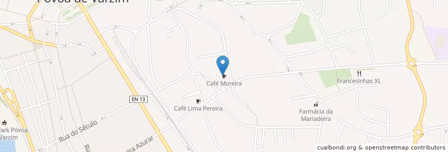 Mapa de ubicacion de Café Moreira en 포르투갈, 노르트 지방, Área Metropolitana Do Porto, 포르투, Póvoa De Varzim, Póvoa De Varzim, Beiriz E Argivai.