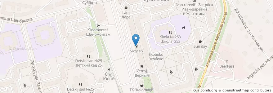 Mapa de ubicacion de Sixty six en Russia, Northwestern Federal District, Leningrad Oblast, Saint Petersburg, Приморский Район, Округ Коломяги.
