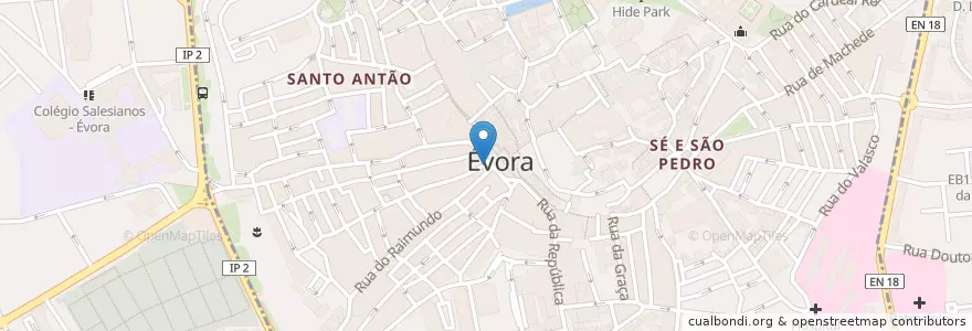 Mapa de ubicacion de Restaurante Giraldo en ポルトガル, Alentejo, Alentejo Central, Évora, Évora, Bacelo E Senhora Da Saúde, Évora.