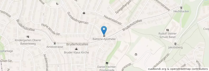 Mapa de ubicacion de TopPharm Batterie Apotheke en Suiza, Basilea-Ciudad, Basilea.