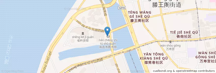 Mapa de ubicacion de 南昌市图书馆 en 중국, 장시성, 난창시, 东湖区, 滕王阁街道.