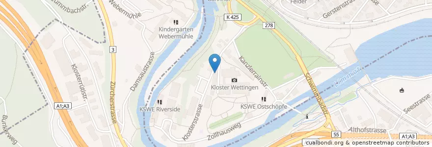 Mapa de ubicacion de Klosterstübli en Schweiz/Suisse/Svizzera/Svizra, Aargau, Bezirk Baden, Wettingen.
