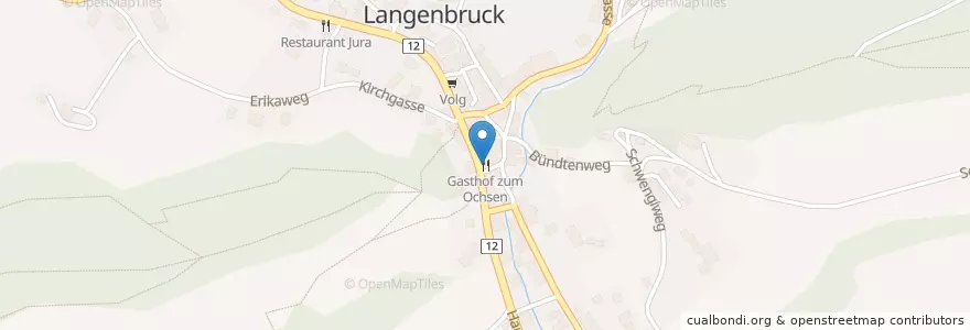 Mapa de ubicacion de Gasthof zum Ochsen en Suisse, Bâle-Campagne, Bezirk Waldenburg, Langenbruck.