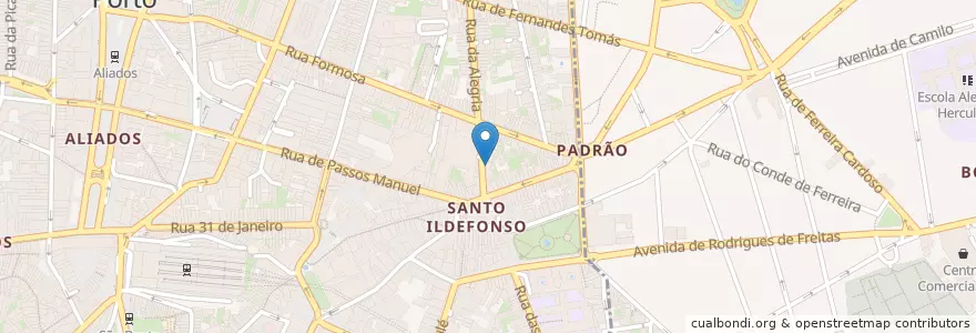 Mapa de ubicacion de Rochas en ポルトガル, ノルテ, Porto, Área Metropolitana Do Porto, Porto, Cedofeita, Santo Ildefonso, Sé, Miragaia, São Nicolau E Vitória, Bonfim.