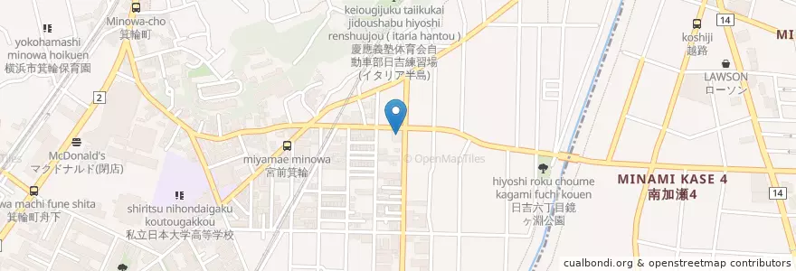 Mapa de ubicacion de ココス日吉店 en 日本, 神奈川縣, 横滨市, 港北区.