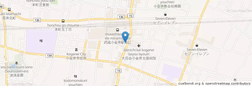 Mapa de ubicacion de すき家 en 日本, 東京都, 小金井市.