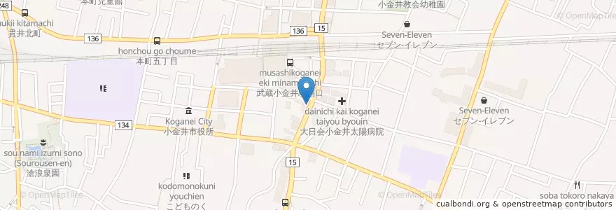 Mapa de ubicacion de やる気茶屋 en 日本, 東京都, 小金井市.