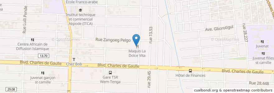 Mapa de ubicacion de Maquis La Dolce Vita en بورکینافاسو, Centre, Kadiogo, اوآگادوگو.