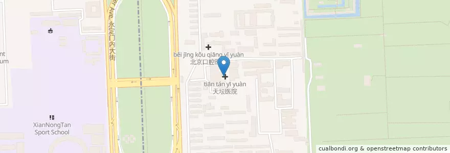 Mapa de ubicacion de 天坛医院 en 中国, 北京市, 河北省, 东城区.