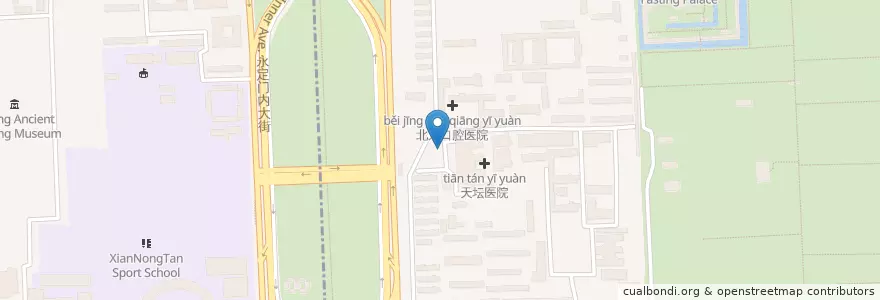 Mapa de ubicacion de 天坛医院停车场 en الصين, بكين, خبي, 东城区.