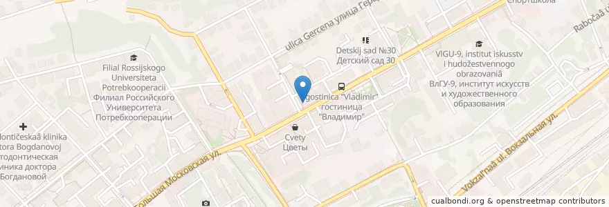 Mapa de ubicacion de На Чехова en Rusia, Distrito Federal Central, Óblast De Vladímir, Городской Округ Владимир.