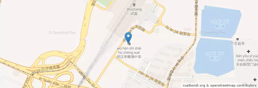 Mapa de ubicacion de 武汉市晒湖中学 en 中国, 湖北省, 武漢市, 武昌区, 首义路街道.
