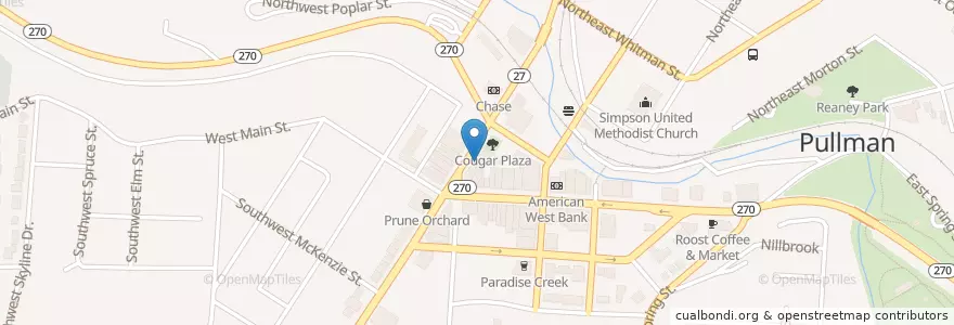 Mapa de ubicacion de Regional Theatre of the Palouse en الولايات المتّحدة الأمريكيّة, واشنطن, Whitman County, Pullman.