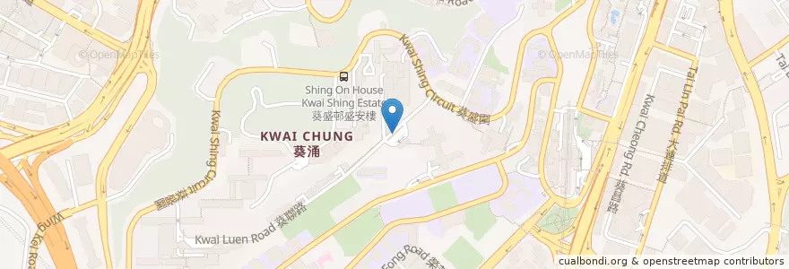 Mapa de ubicacion de 葵盛（東） Kwai Shing (East) en Chine, Guangdong, Hong Kong, Nouveaux Territoires, 葵青區 Kwai Tsing District.