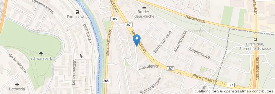 Mapa de ubicacion de Migrol Service Birsfelden en Schweiz/Suisse/Svizzera/Svizra, Basel-Landschaft, Bezirk Arlesheim, Birsfelden.