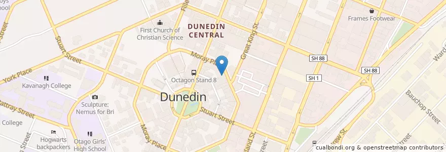 Mapa de ubicacion de Dunedin Central Post Shop en 뉴질랜드, Otago, Dunedin City.