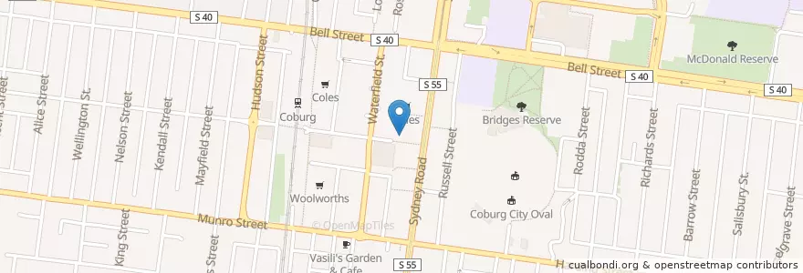Mapa de ubicacion de Coburg Post Shop en オーストラリア, ビクトリア, City Of Moreland.