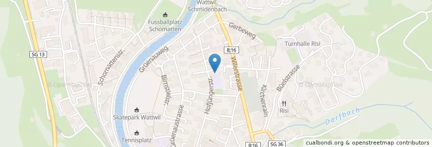 Mapa de ubicacion de Schulhaus Hofjünger en Schweiz/Suisse/Svizzera/Svizra, Sankt Gallen, Wahlkreis Toggenburg, Wattwil.
